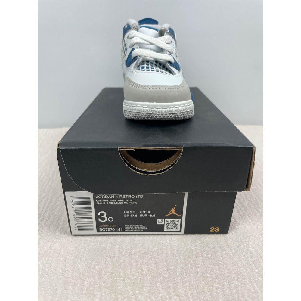 Jordan 4 Retro Military Blue Toddler Sneakers White Blue BQ7670-141 Size 3C - Picture 2 of 7